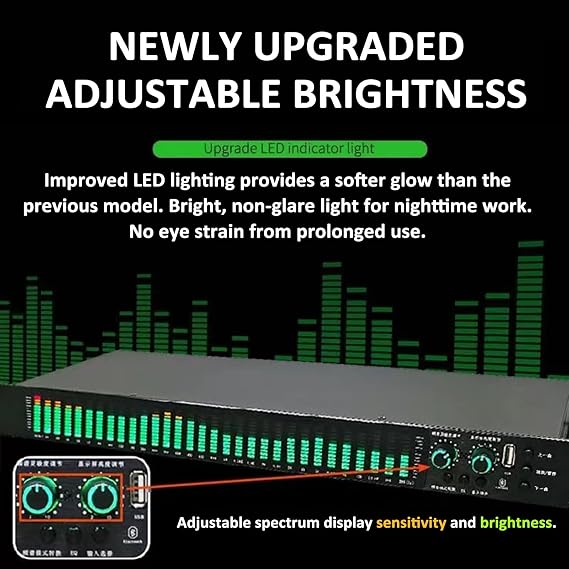 31 Bands Digital Equalizer, Digital Equalizer, with 21 Preset Effects, Low/Mid/Treble Adjustment, Stereo Graphic Audio Equalizer, Automatic Noise Reduction, for Recording Studio