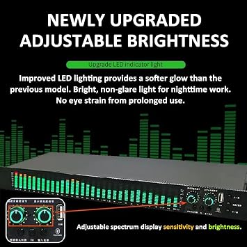 31 Bands Digital Equalizer, Digital Equalizer, with 21 Preset Effects, Low/Mid/Treble Adjustment, Stereo Graphic Audio Equalizer, Automatic Noise Reduction, for Recording Studio