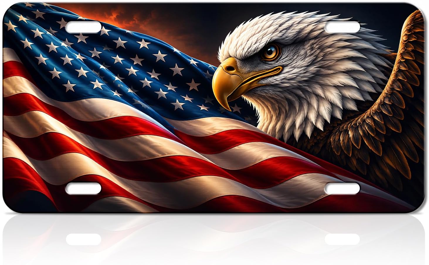 Front License Plate Aluminum Metal Decorative Car Vanity Tag Cover Funny Cute Novelty 6"x12" with 4 Holes for Trucks SUVs Cars,American Flag Eagle