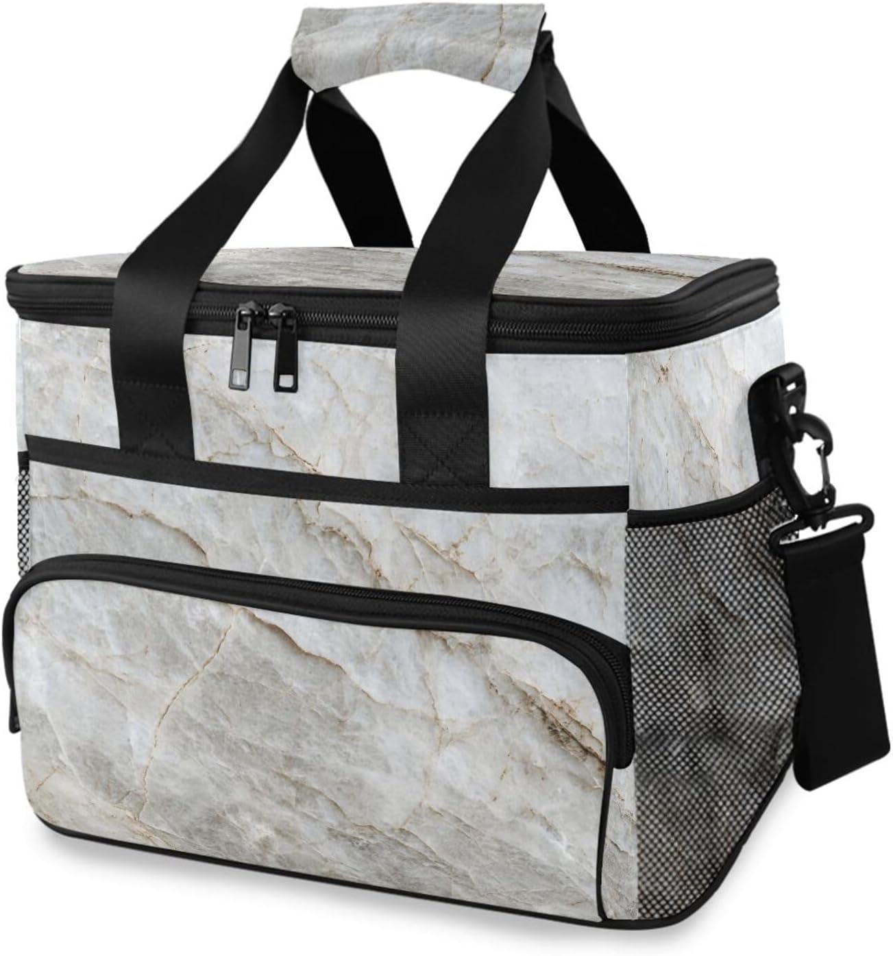 Cooler Bags Light Grey Marble Insulated Shoulder Lunch Box Lunch Totes Picnic Bag Beach Cooler 24 Cans Capacity Leakproof with Handle for Picnic Camping