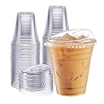 GUSTO Clear Plastic Cups with Lids [12 oz - 100 Count] - Disposable Iced Coffee Drink Cups with Strawless Sip Lids for Smoothies, Juices, and More - (Formerly Comfy Package)
