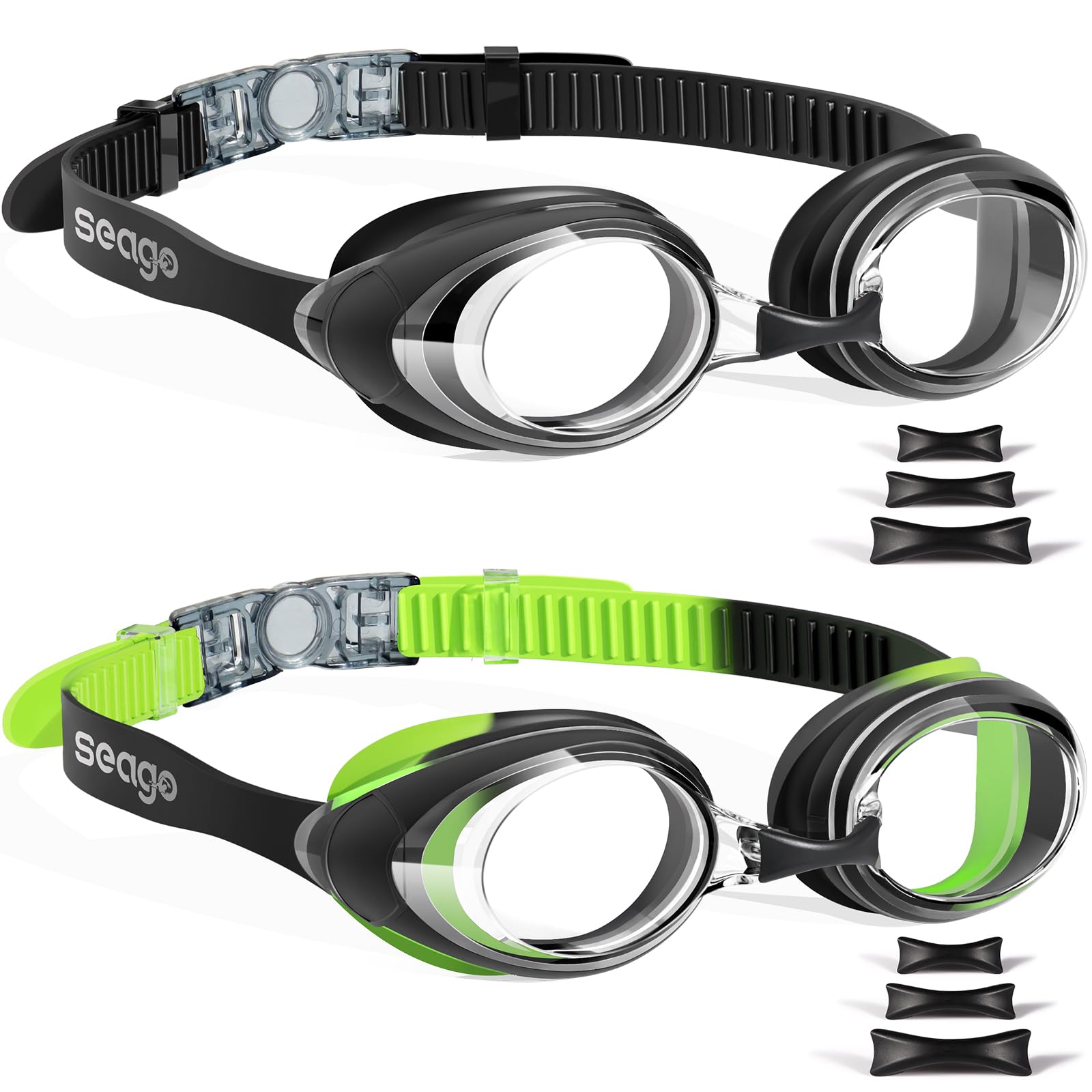 Seago Lot De 2 Lunettes De Natation Anti-Fuite – Anti-Buée, UV, Pour Enfants +3 Ans, Juniors & Adultes – Piscine, Mer, Eau Libre