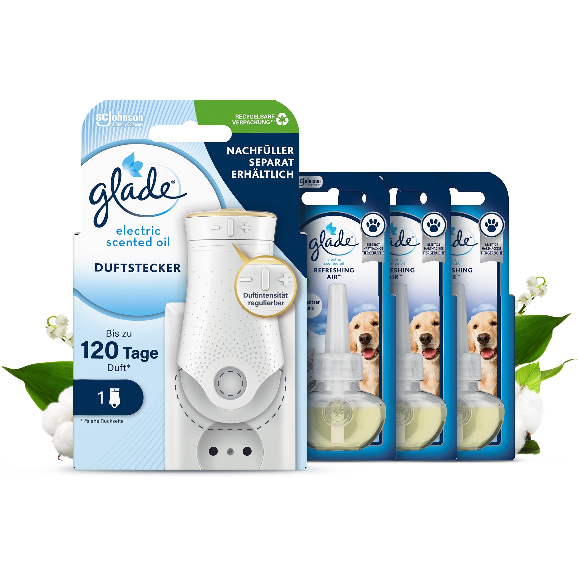 Glade Electric Scented Oil, Elektrischer Raumduft, Halter + 3 Nachfüller