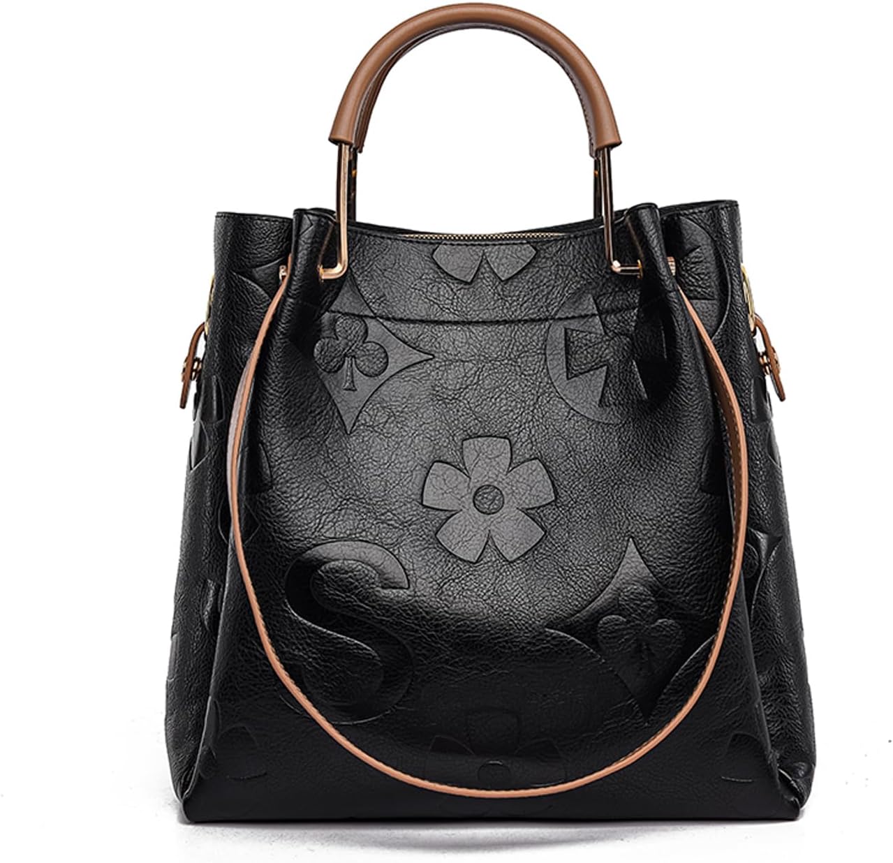 Travistar Floral Handbags Purses Women - Embossed Leather Top Handle Handbag Set Large Shoulder Bag Ladies Bucket Hobo Tote