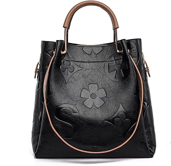 Eslcorri Women Large Tote Bag with Pouch Set of 2, Retro Shoulder Top-handle Carry Handbag Crossbody PU Leather Bucket Purse