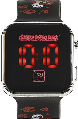 Miniatura 1 de Accutime Nintendo Super Mario Digital Flashing LCD Reloj de pulsera para niños, niñas, niños pequeños con correa negra (Modelo GSM4203AZ), Negro -,