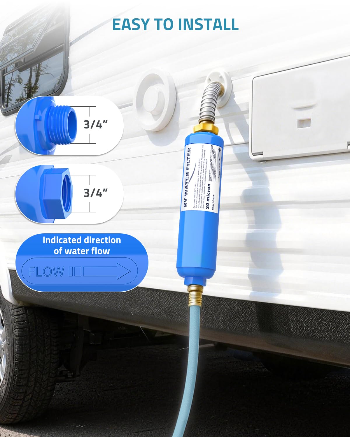 PAULINN Filtro de agua en línea para caravana, 2 paquetes de manguera de agua KDF para jardín, camping, accesorios de filtro KDF para barco, remolque, autocaravana, jardinería, plantación, lavado de