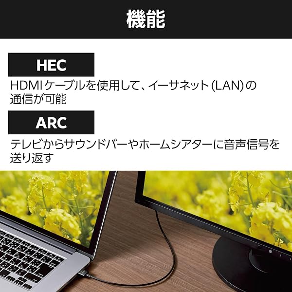 エレコム HDMI ケーブル 極細 ハイスピード 30cm スーパースリム 4K・2K(30Hz) 【HIGH SPEED with ETHERNET認証済み】 3重シールド 金メッキ ARC テレビ・パソコン・ゲーム機など対応 黒 ECDH-HD1 - 4