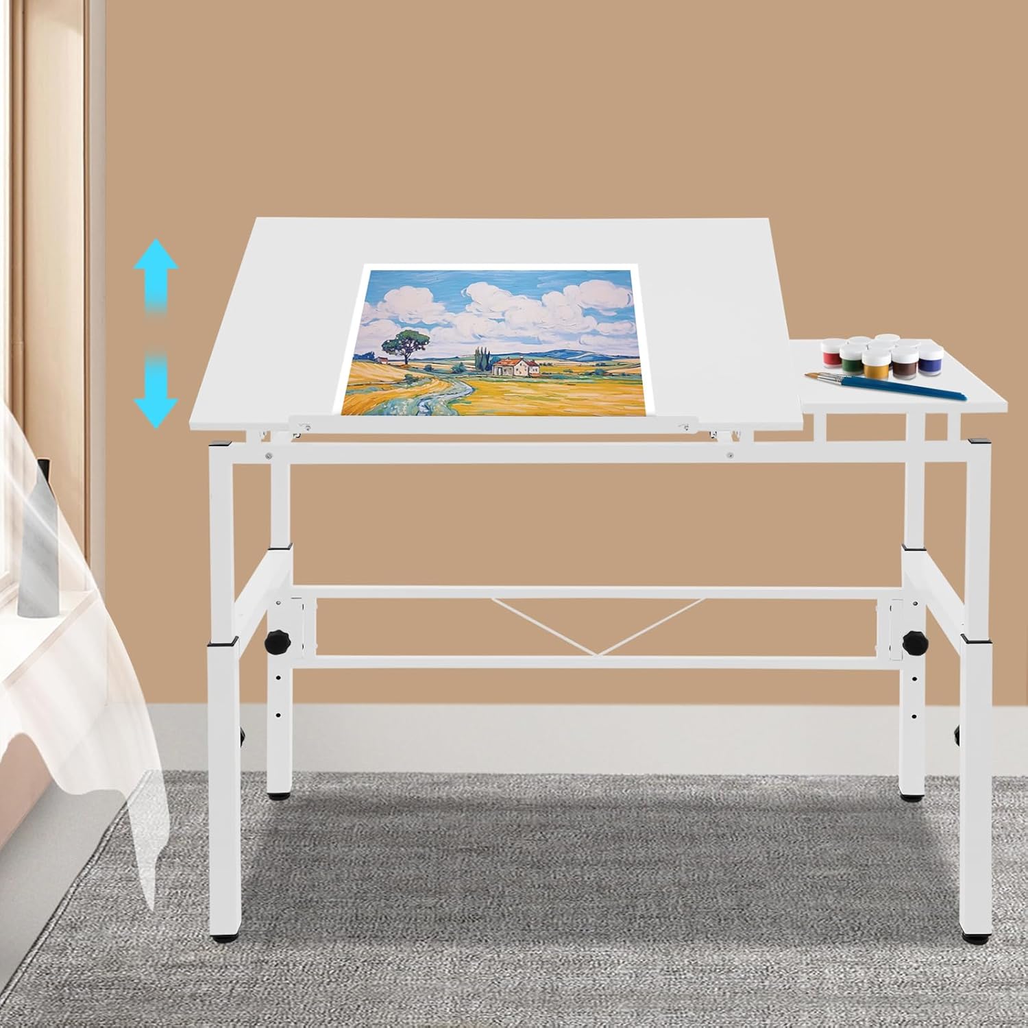 Drafting Table,0-30° Tiltable Tabletop Painting Desk, Multifunctional Art Craft Artists Desk,Draft Drawing Table Writing Study Workstation for Drawing Room,Classroom, Home Office