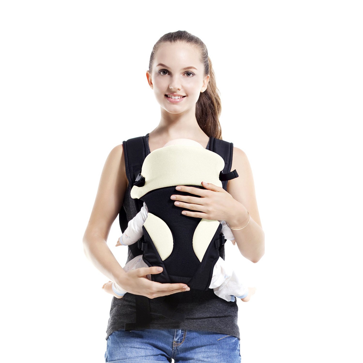 SONARIN Nuevo seguro y cómodo, hebilla trasera reforzada, ergonómico todas las estaciones portador de bebé transpirable multifuncional, adaptar su hijo a crecer(Beige)