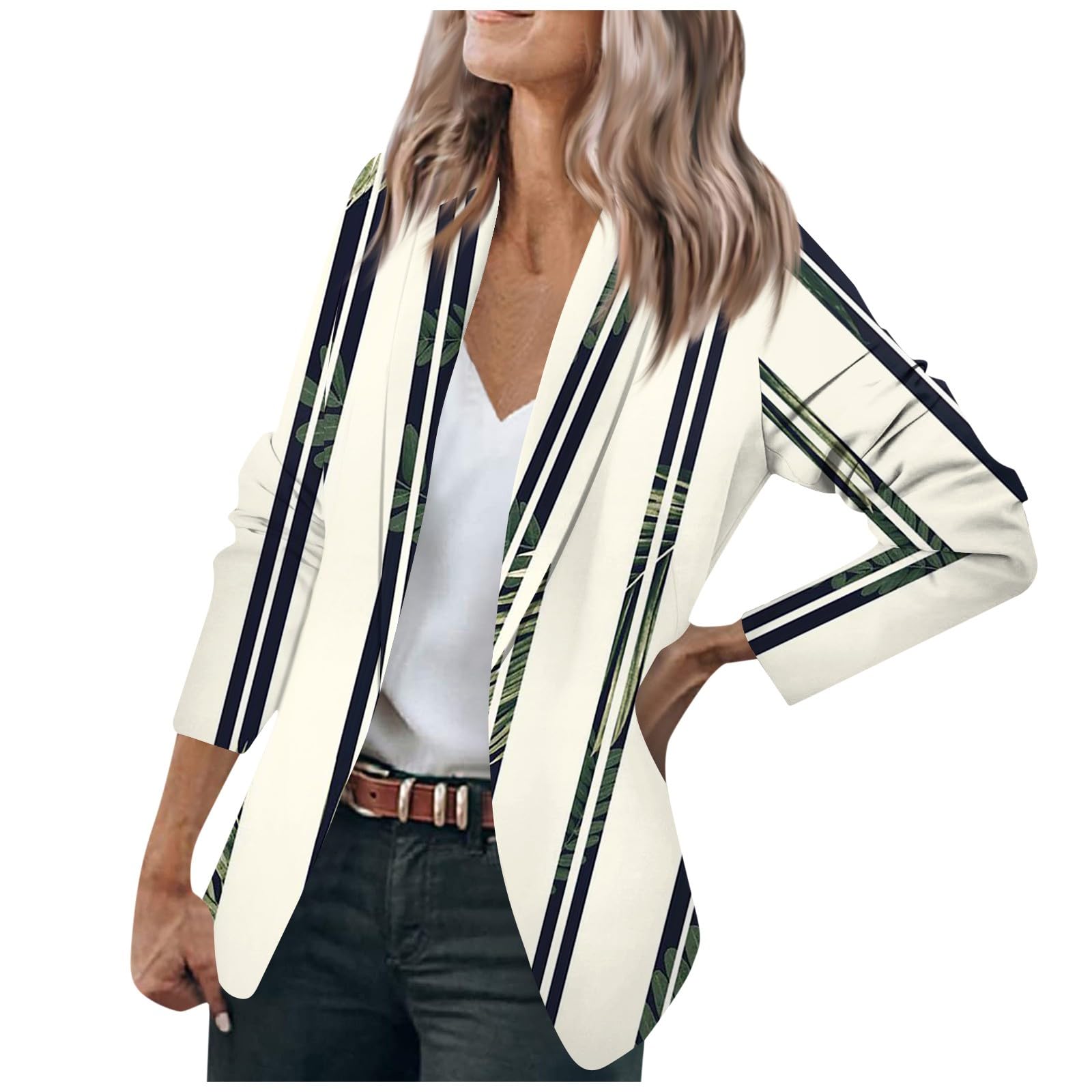 Generisch Jackett Damen Sportlich Blazer Gestreift Anzug Jacke Open Front