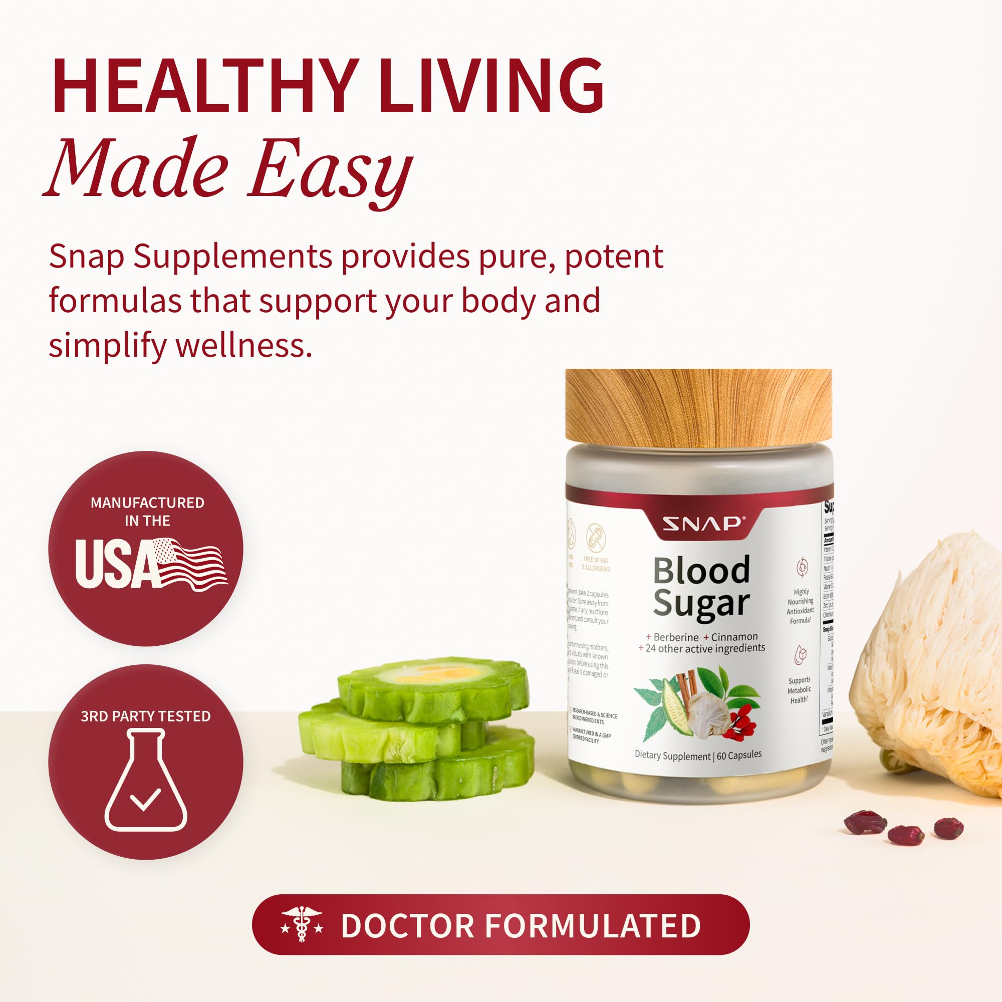 Snap Supplements Blood Sugar Blend with Berberine, CoQ10, 60 Vegan Capsules — Amazon image 7