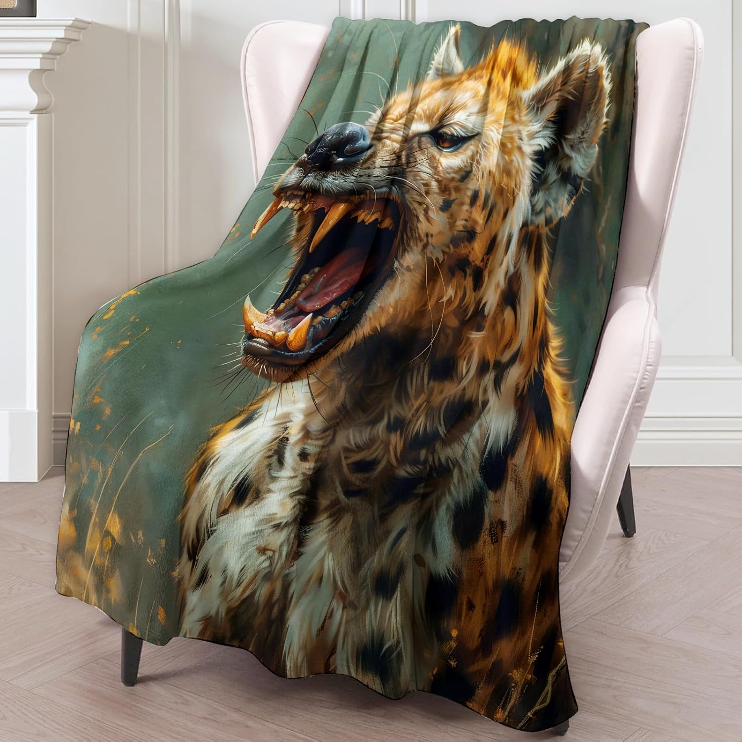 Funny Hyena Theme Blanket - Super Soft, Cozy, Lightweight Flannel Throw - Warm, Anti-Pilling Plush Blanket for Couch, Bed, Office, Travel, Kids, Unisex - 80×60in