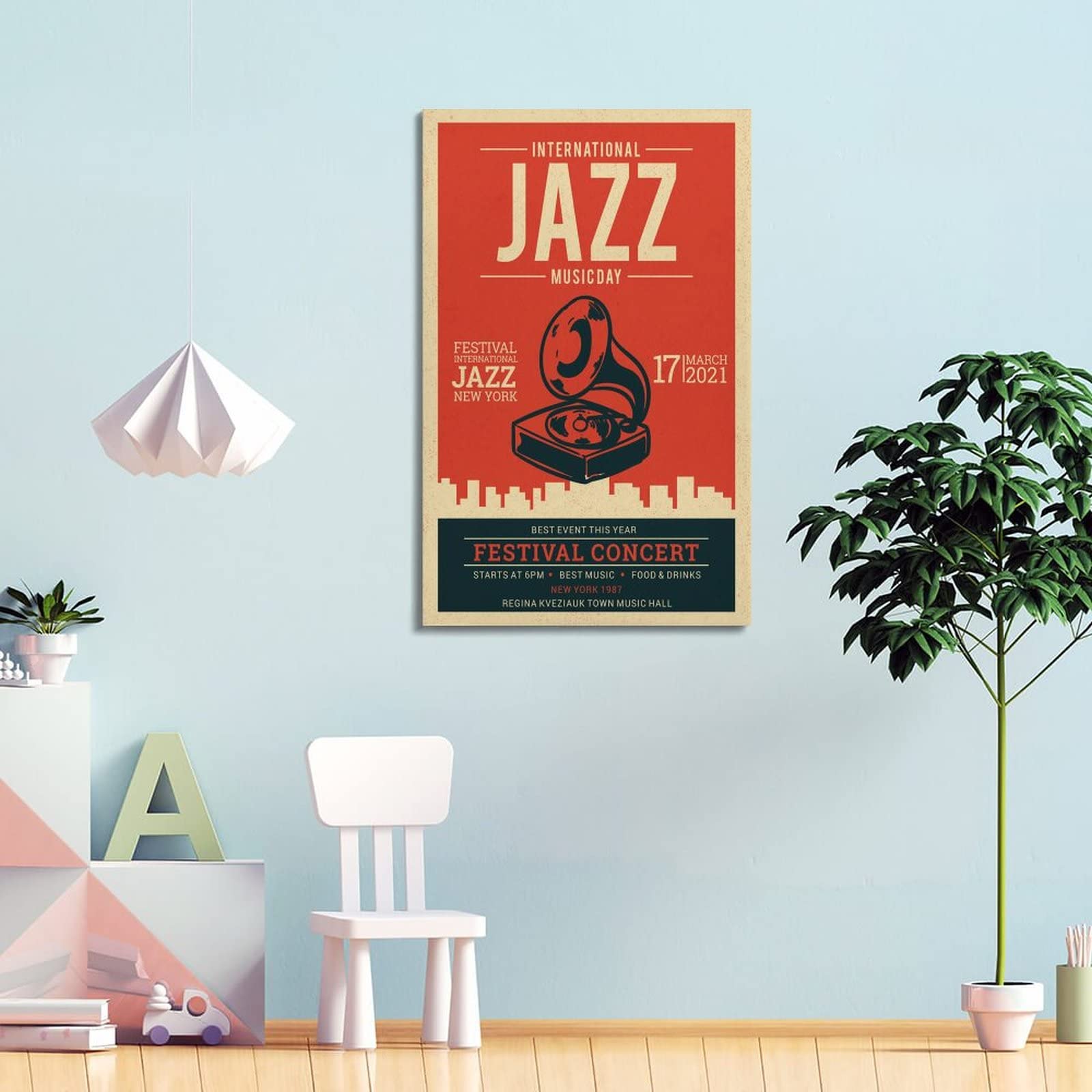 YUANLY Vintage-Jazz-Konzert-Poster, dekoratives Gemälde, Leinwand, Wand- und Kunstbild, Familien-Schlafzimmer, 50 x 75 cm