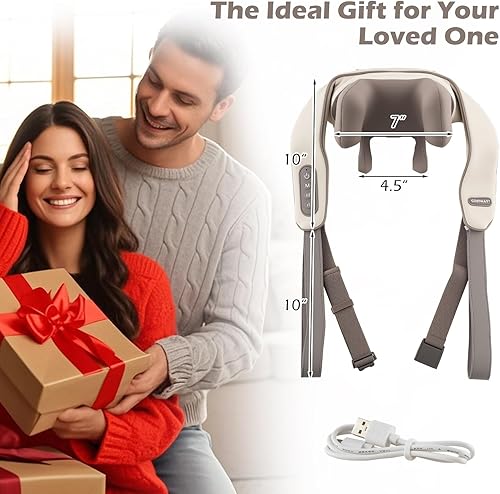 Miniatura 3 de COSTWAY Masajeador de cuello y hombros con calor, máquina shiatsu de amasado de tejido profundo 4D para aliviar el dolor, almohada masajeadora