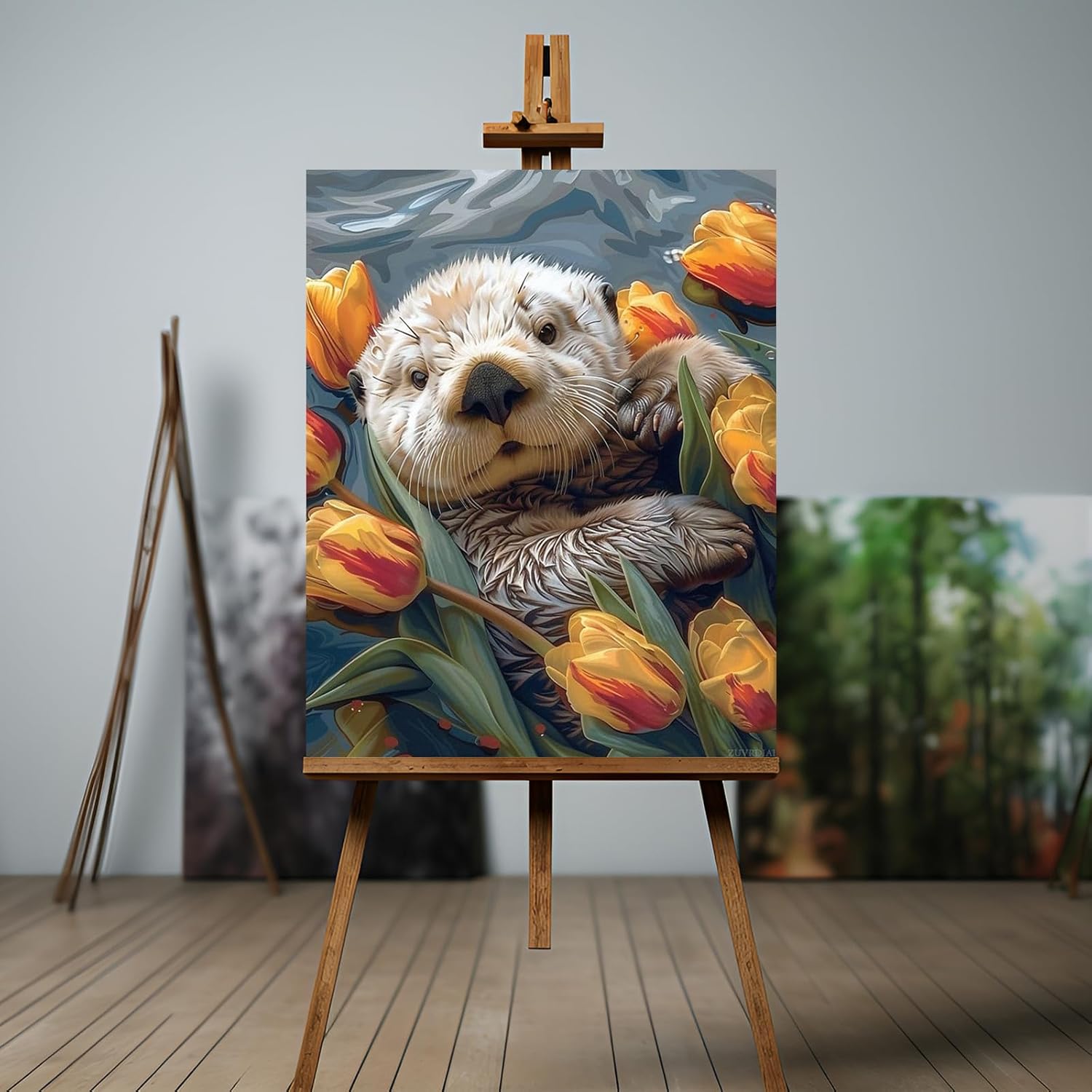 ZUVRDIAI Paint by Number for Adults Beautiful Tulip Animal Sea Otter Acrylic Easy Paint by Numbers for Adults Beginner DIY Painting by Numbers for Gift Home Wall Decor 16x20Inch
