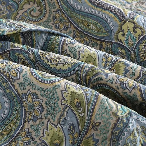 Miniatura 7 de Autumn Dream Juego de colcha de algodón, juego de edredón reversible de 3 piezas, diseño clásico de cachemira de damasco, tamaño King