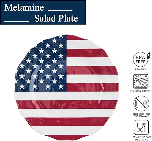 Miniatura 2 de UP ware - Juego de platos de ensalada de melamina con la bandera estadounidense, platos en forma de flor para risotto, pasta y ensalada, sin BPA,