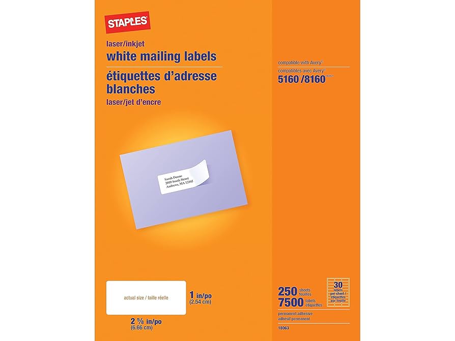 Amazon.com : Staples Laser/Inkjet Address Labels, Easy-to