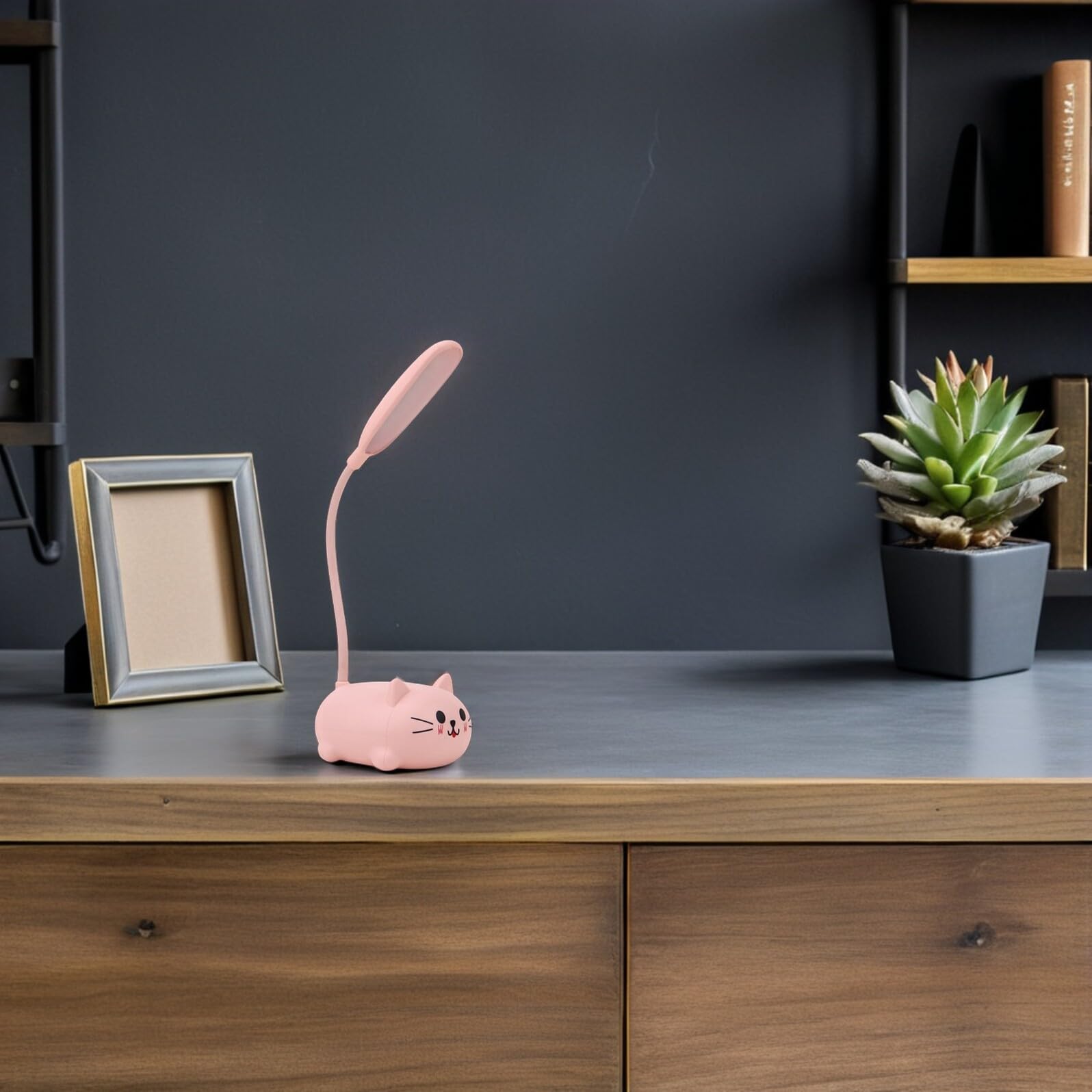 iplusmile Lampe de Bureau Fille Rose en Plastique de Chat, Lampe de Table Kawaii Pratique et Décorative, comme Veilleuse pour Filles et Présent