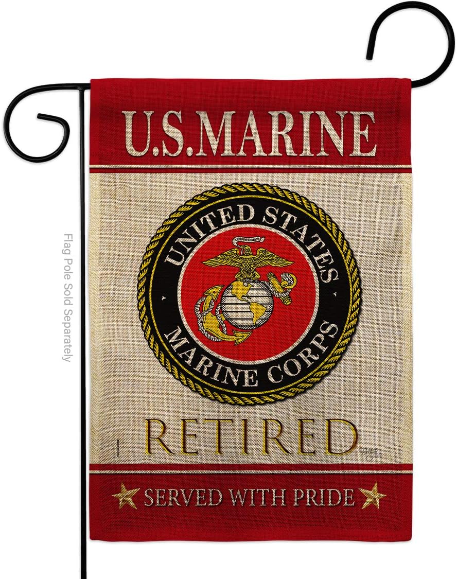 Marine Corps US Retired Burlap Garden Flag Armed Forces USMC Semper Fi United State American Military Veteran Retire Official Small Gift Yard House Banner Double-Sided Made In USA 13 X 18.5
