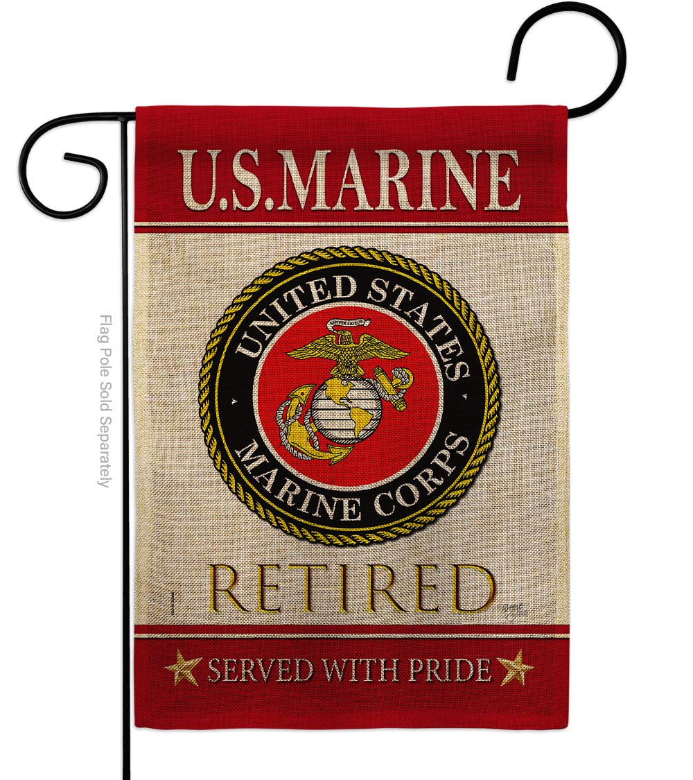 Marine Corps US Retired Burlap Garden Flag Armed Forces USMC Semper Fi United State American Military Veteran Retire Official Small Gift Yard House Banner Double-Sided Made In USA 13 X 18.5