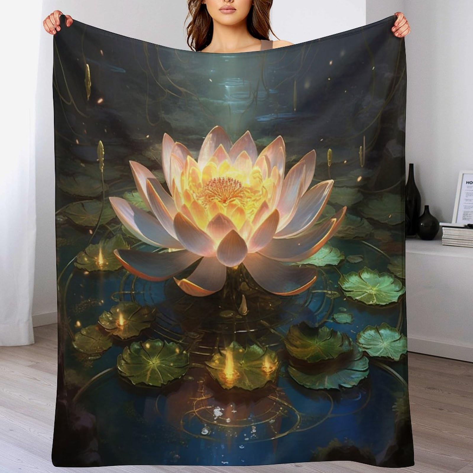 Couverture polaire lotus en flanelle douce 100x130 cm pour lit et canapé