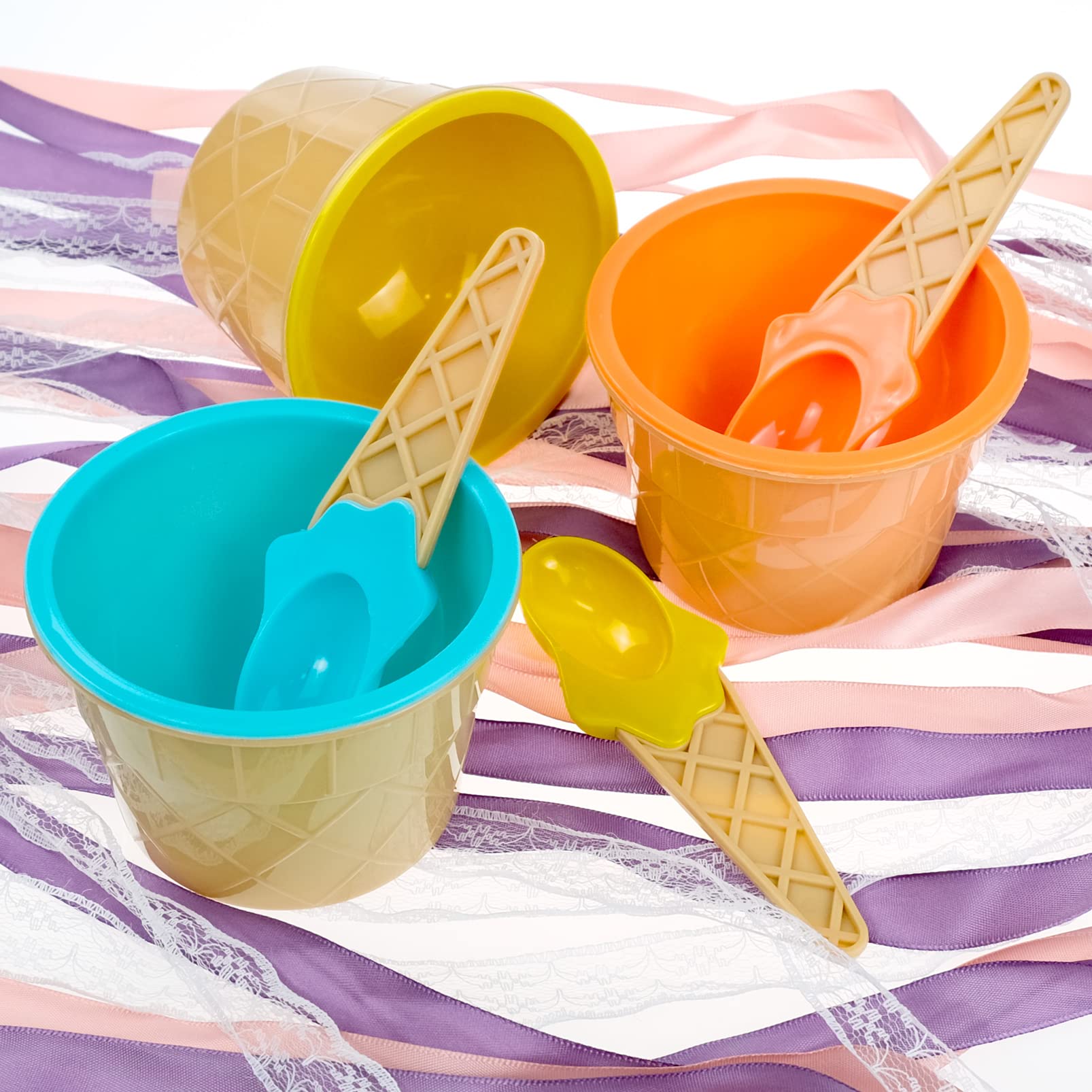 6 Pezzi Ciotole di Gelato con Cucchiai, Coppette Gelato Colorate per Famiglia, Campeggio, Feste