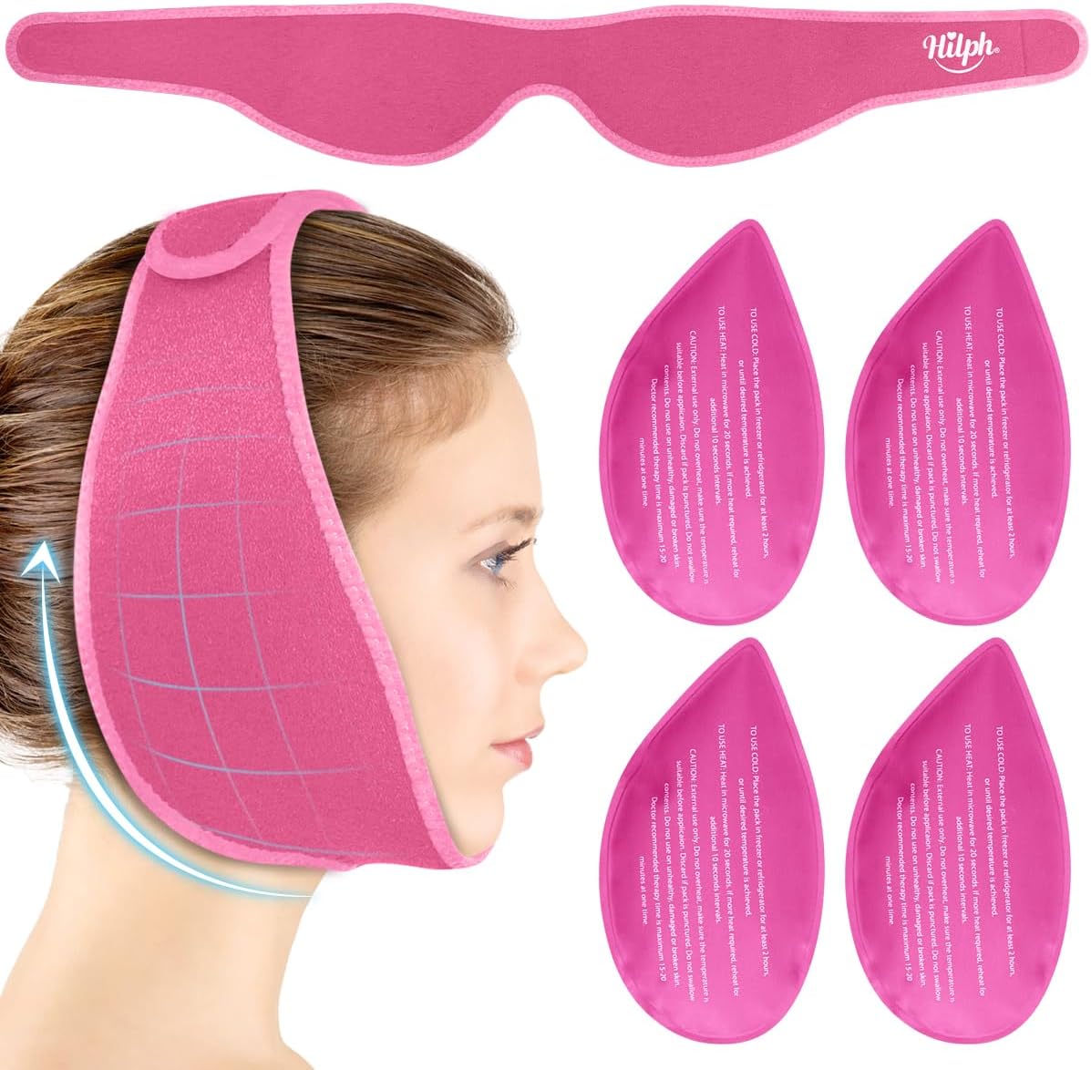 Hilph Face Ice Pack Wisdom Teech Ice Pack Head Wrap for Facial Oral Surgery Pain Relief for TMJ, Jaw Ice Wrap with 4 Hot Cold Gel Packs Reusable for Tooth Extraction & Teeth Removed, Tonsil Red