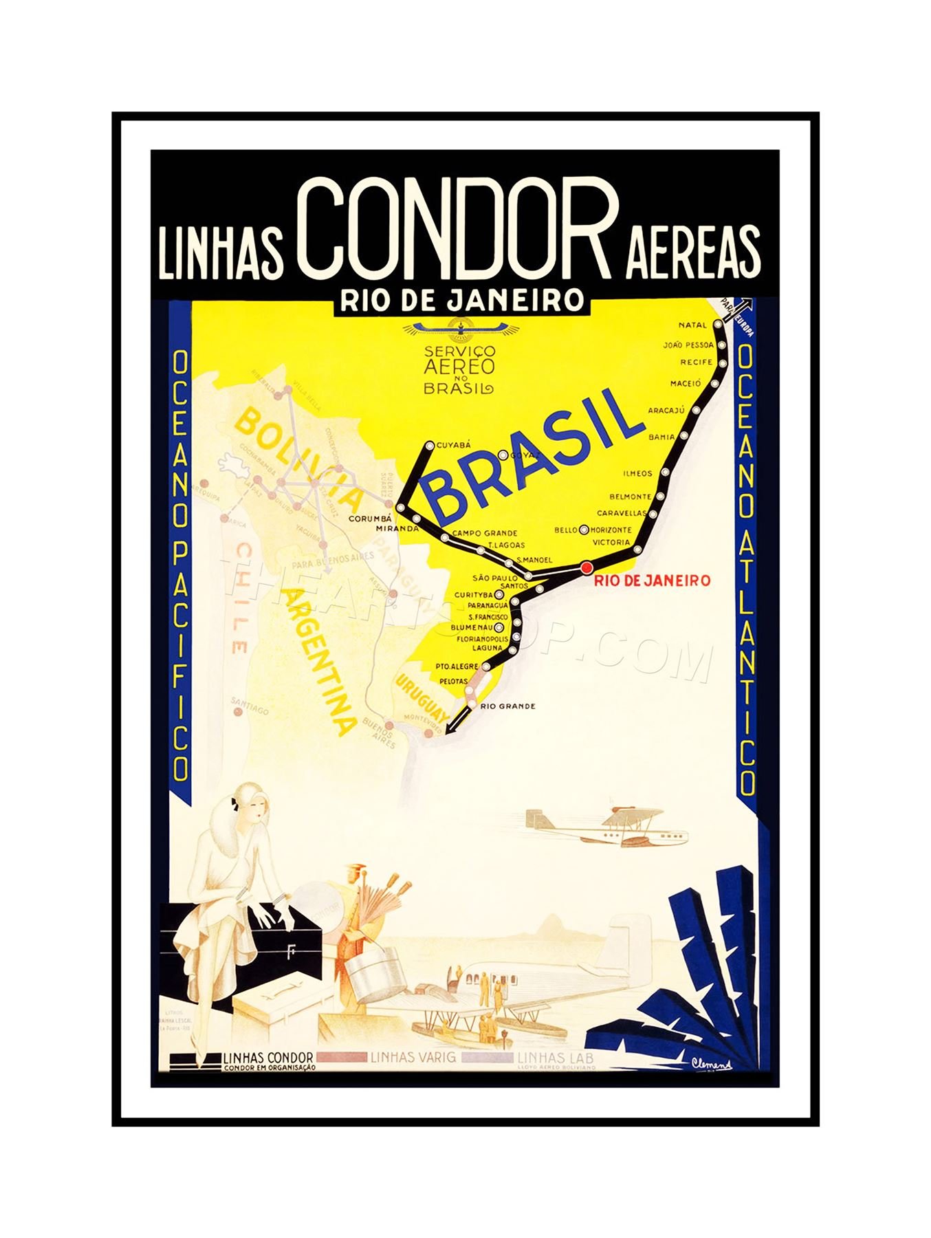 Wee Blue Coo Travel Condor Airline Rio De Janeiro Brazil Advertising Wall Art Print