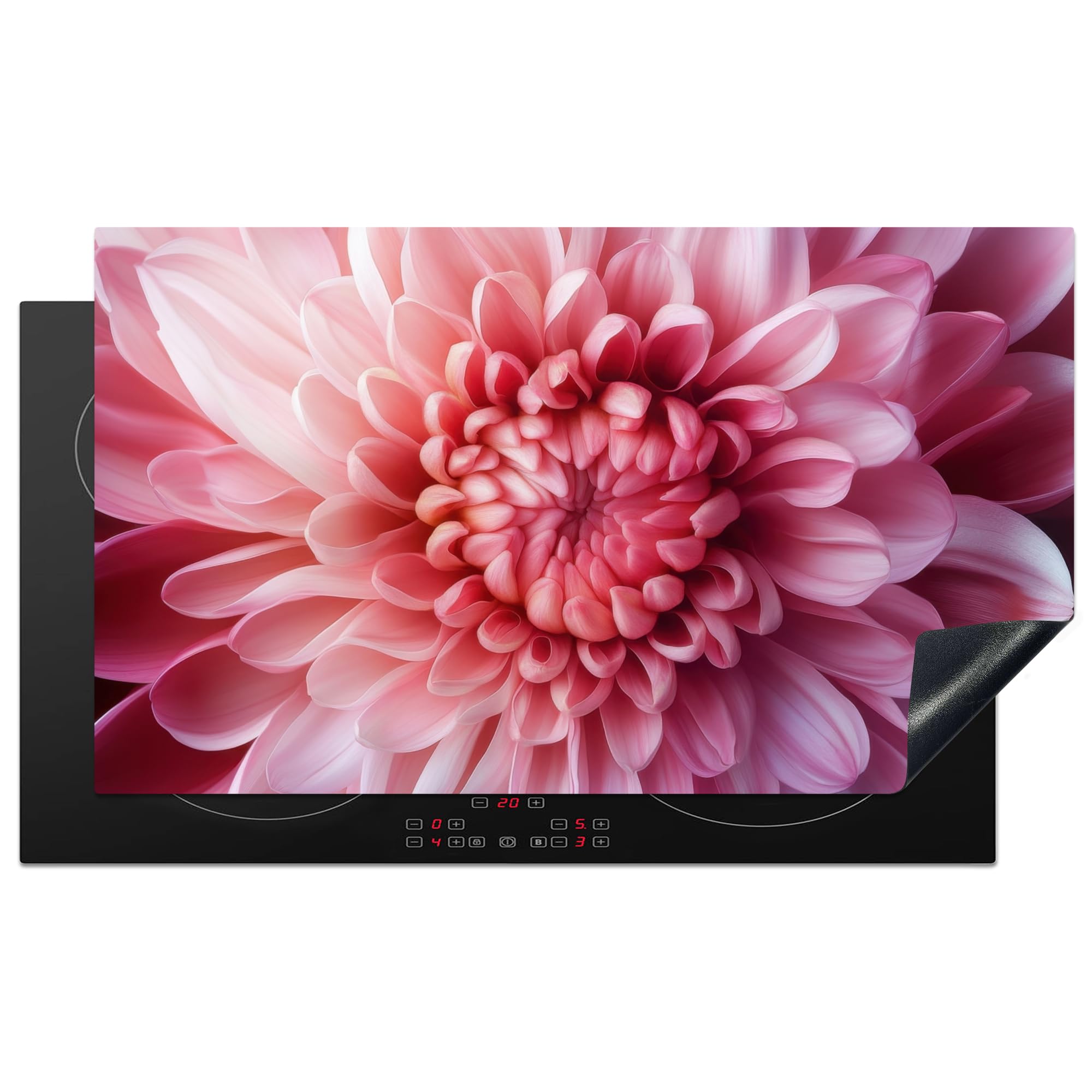 KitchenYeah© Induction Hob Protector Mat 20.3"x35.3" / 89.6x51.6 cm Cooker Top Protectors Cover Ceramic Covers Electric Hobs Vinyl Dahlia - Flower - Close Up - Pink