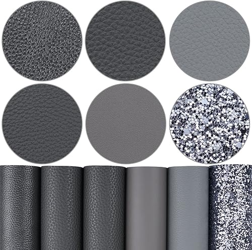 6 piezasjuego de hojas de cuero A4 de 8 x 12 pulgadas (21 cm x 30 cm), serie de color gris oscuro, tela de piel sintética Litchi, textura de piel,