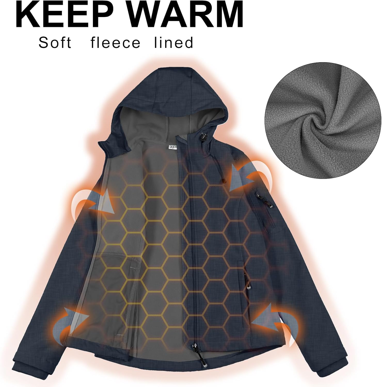 33,000ft Women's Softshell Jacket, Fleece Lined Warm Jacket Light Hooded Windproof Coat for Outdoor Hiking - Image 3