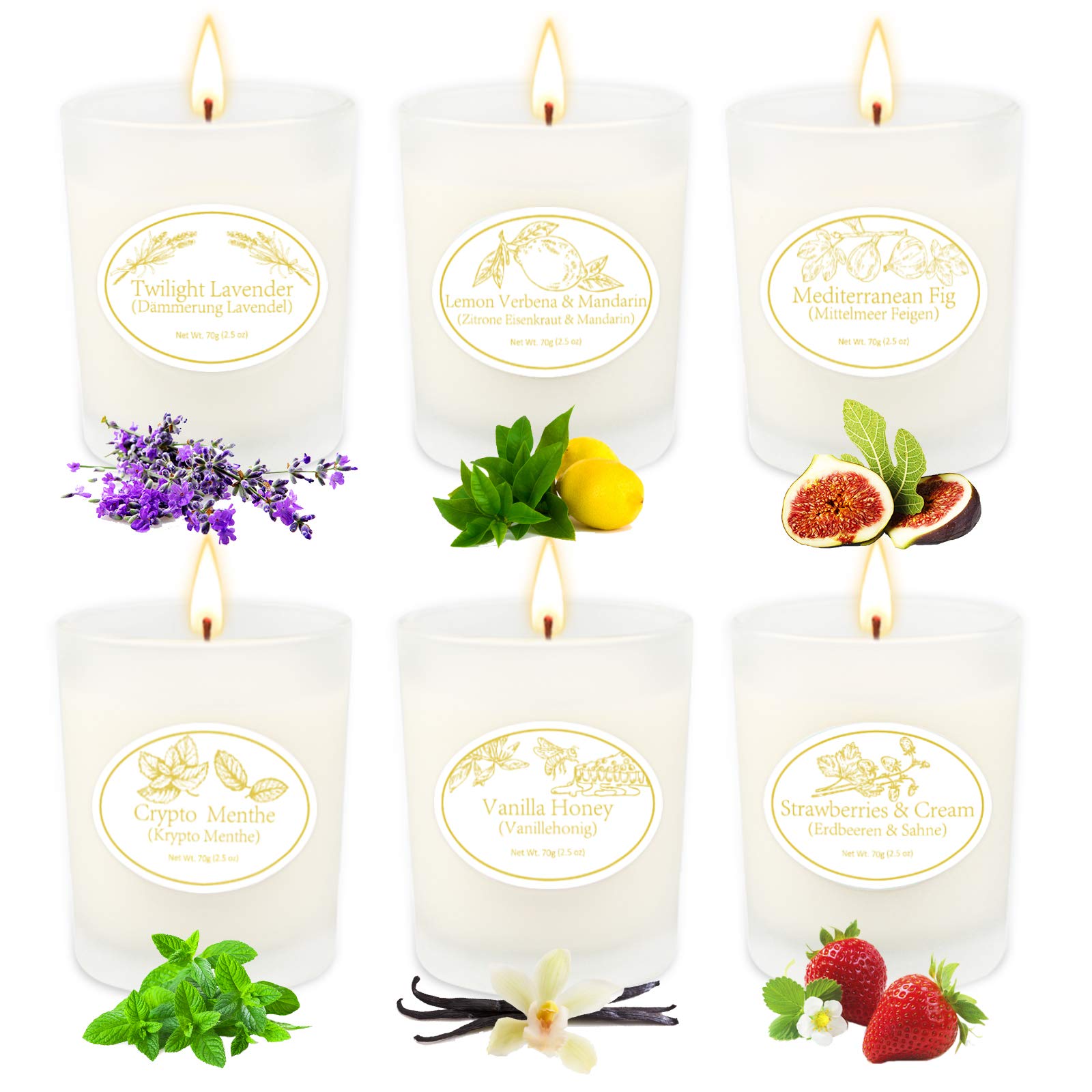 Scented Candles Gift Set 6 Pack, Soy Wax Portable Travel Candles Women Gift for Women, Bath, Fig, Lemon, Lavender for Stress Relief, Aromatherapy, for Weddings, Spa, Yoga