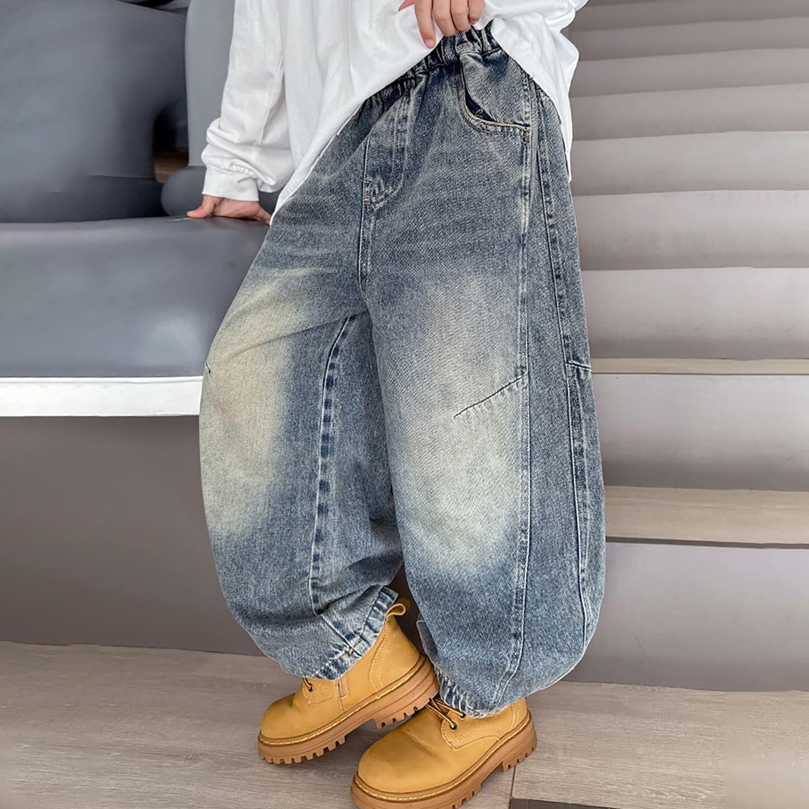 Pantalon Elastico Vaquero Ni?o Invierno Baggy Cargo Jeans