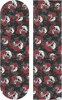 9" x 33" Skateboard Grip Tape，Rose Flower in Skull Pattern Scooter Grip Tape，Longboard or Skateboard Grip Tape ，Grip Tape for Skateboard，Sandpaper Sheets