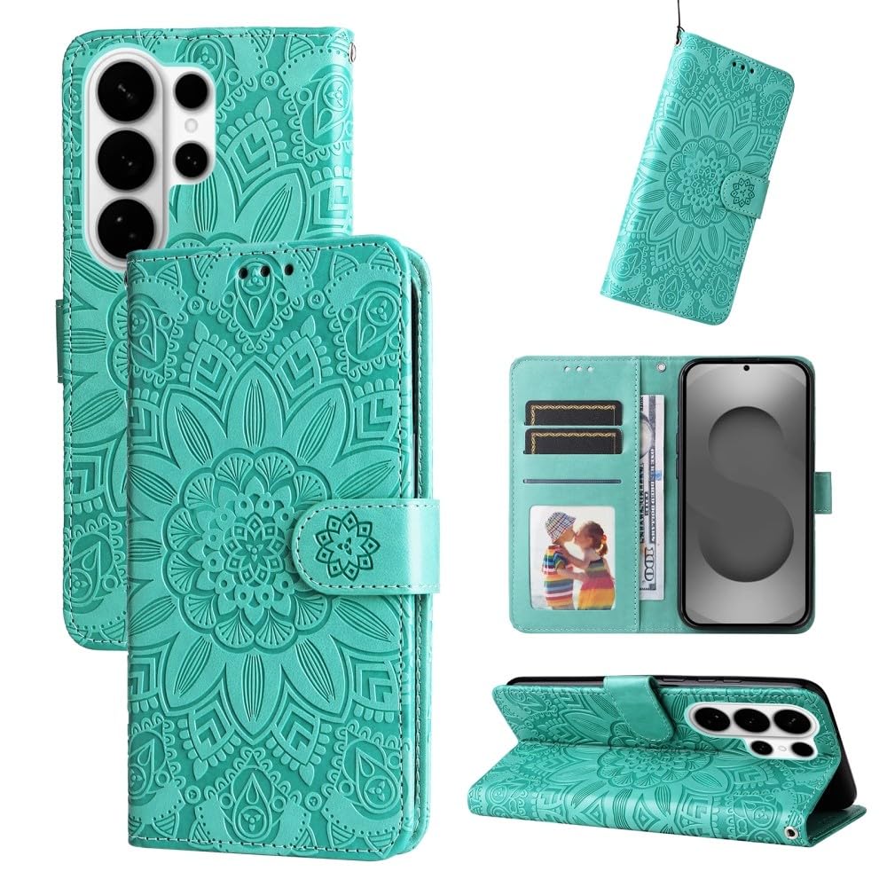 Generic Custodia compatibile con Samsung Galaxy S24 FE 5G (colore: verde) portafoglio slot per carte di credito custodia in pelle flip modello cover