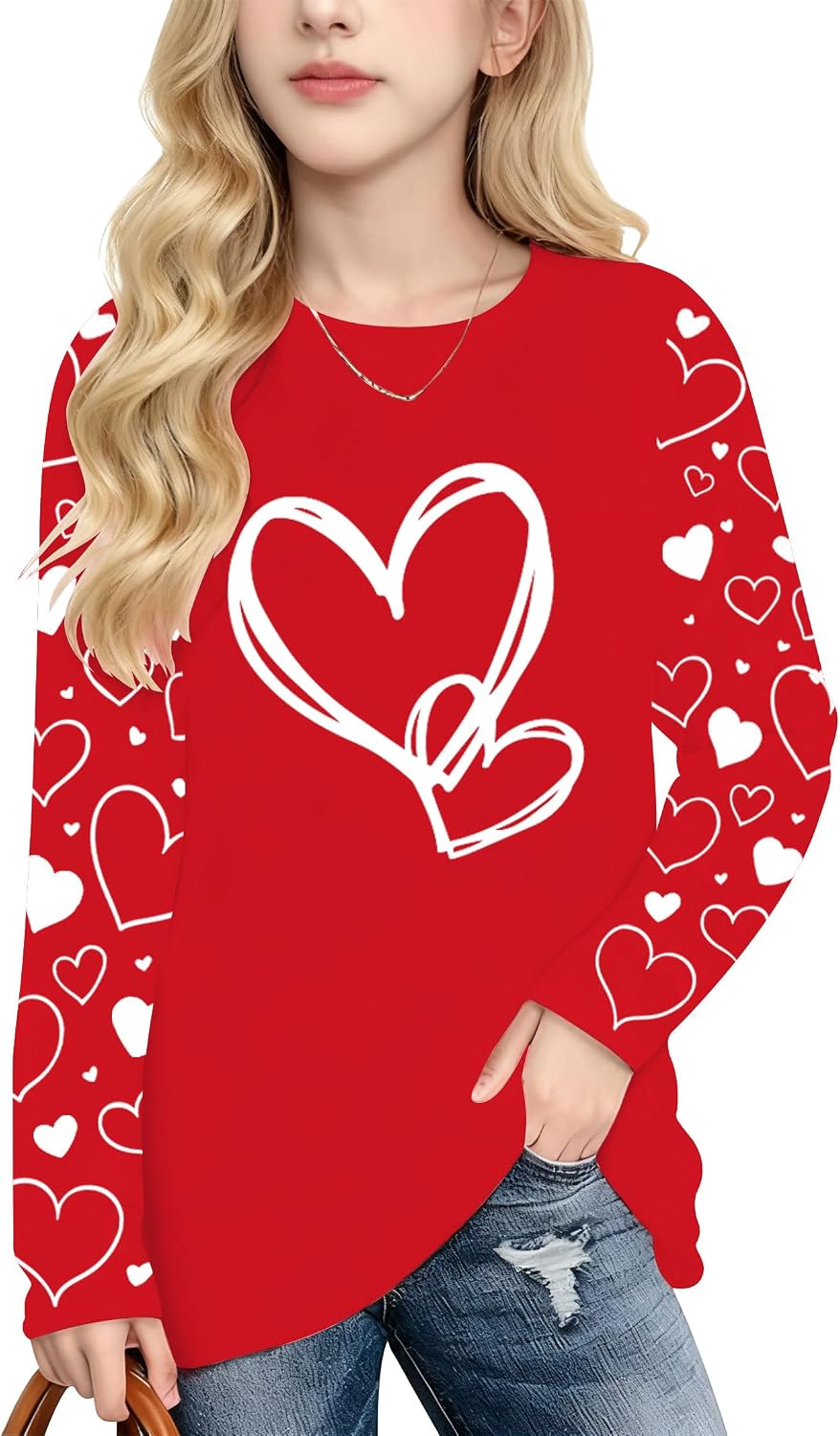 Valentines Shirts for Girls Toddler Cute Love Heart Long Sleeve Casual Tee Tops