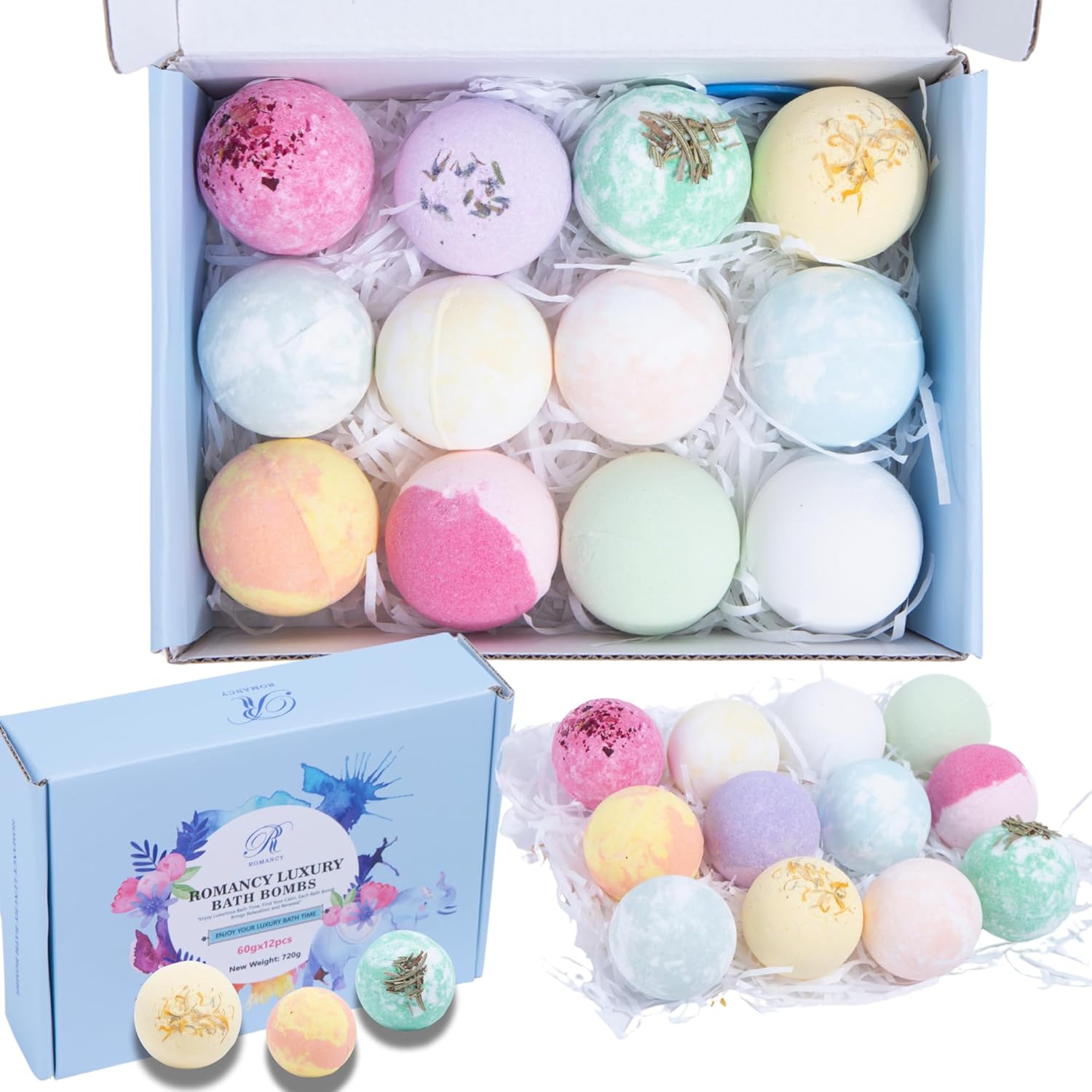Bath Bomb Gift Set 12 Pack – Christmas Aromatherapy Spa Bombs for Women Men Kids| Eucalyptus Lavender Spa Kit Self Care Gifts Stocking Stuffers Holiday Relaxation Bath Bombs Essentials Shower Fizzies