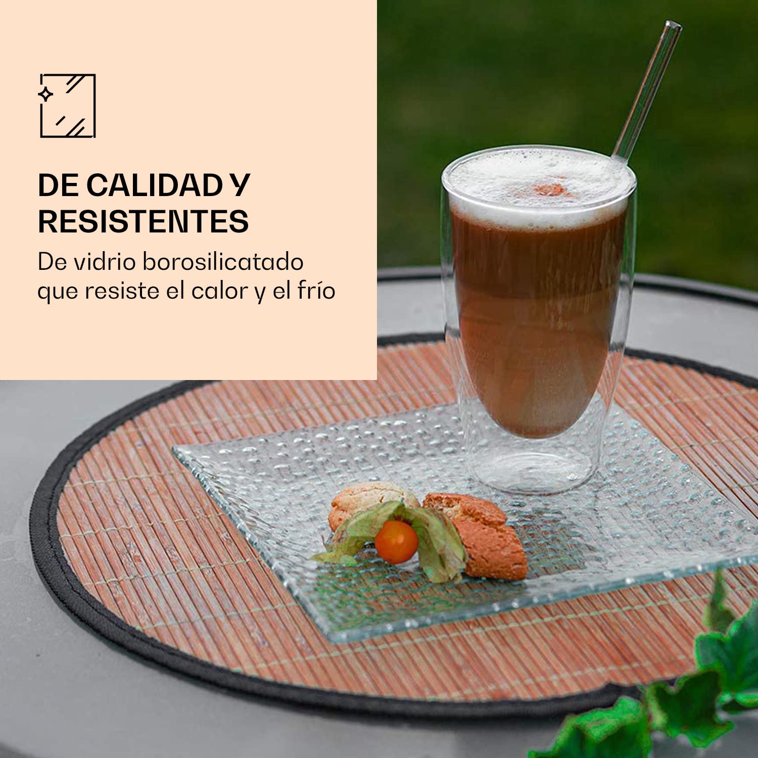 Juego de vasos dobles de cristal DUOS (4 vasos de 400 ml), vasos de cóctel térmicos. Aptos para: latte macchiato, cappuccino, té, té helado, zumo, agua, cola, cócteles. Vasos DUOS de Feelino