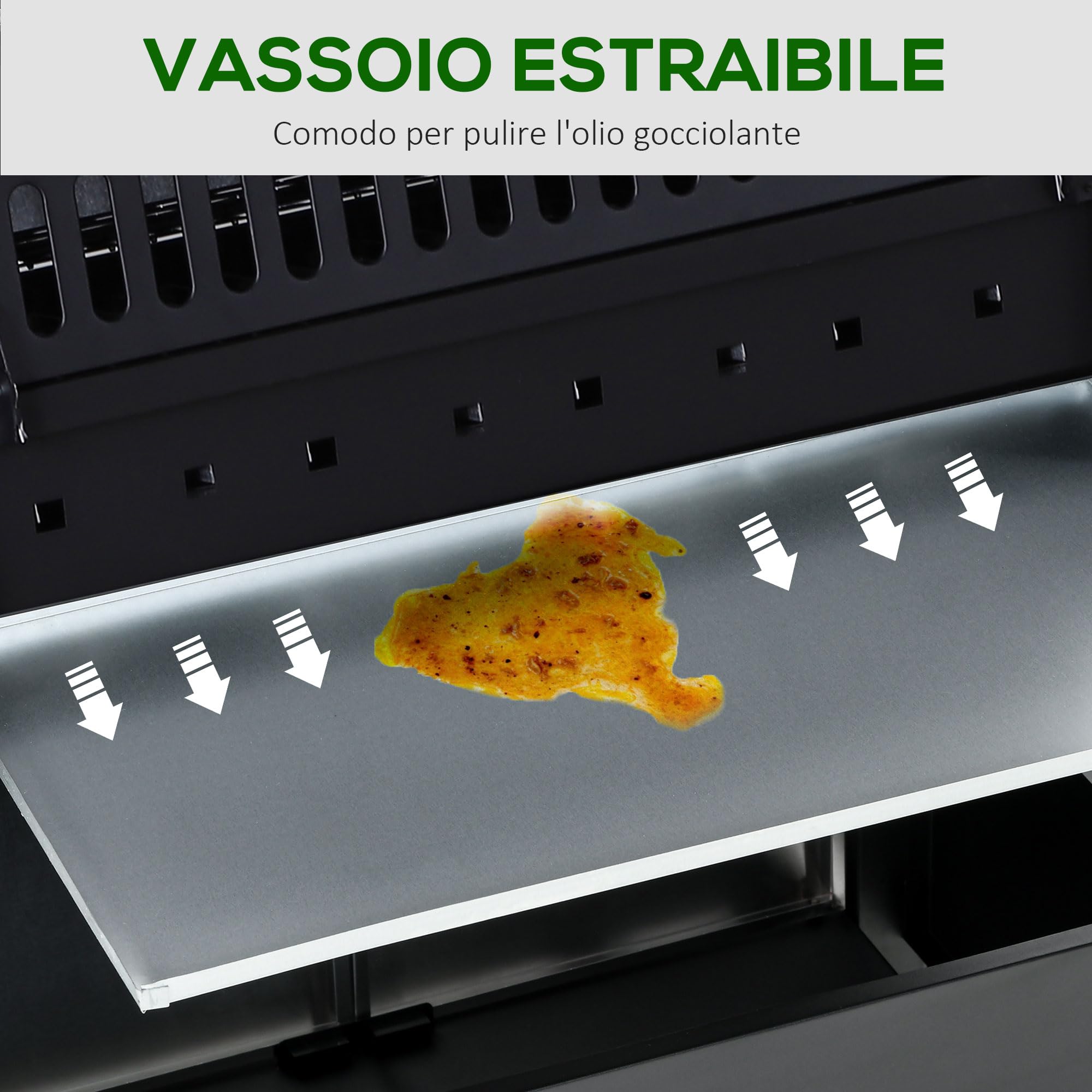 Outsunny Barbecue a Gas 5 Fornelli con Ripiani Laterali e Armadietto, 125x51x100 cm, Nero