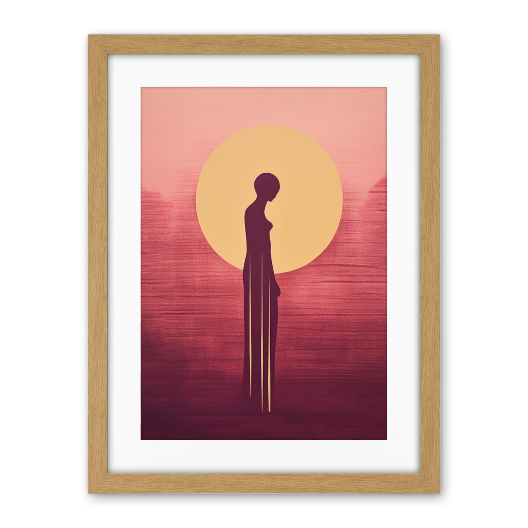 Artery8 Sunrise Solitude Minimalist Artwork Plum Pink Gold African Woman Silhouette in Golden Sun Halo Artwork Framed Wall Art Print 18X24 Inch