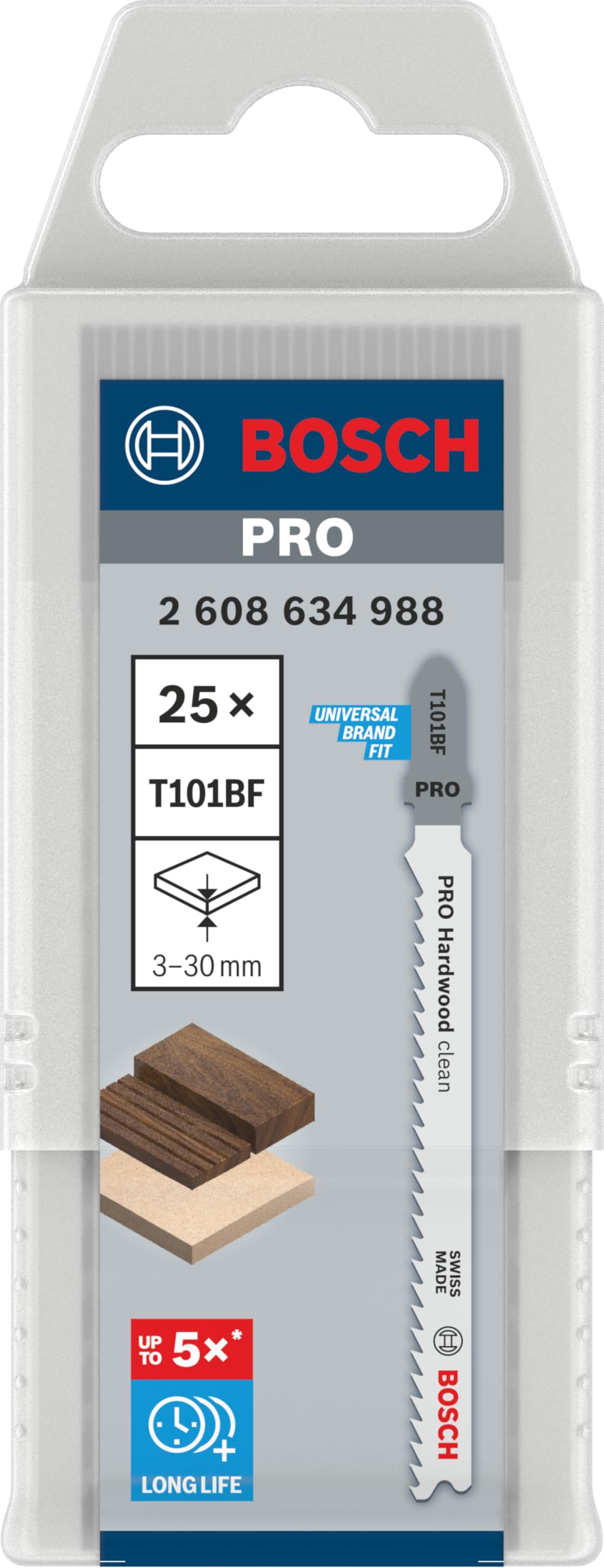 Bosch Professional 25 x Lame per seghetto alternativo T 101 BF Clean for Hard Wood (per Legno duro, straight cut, accessorio Seghetto alternativo)
