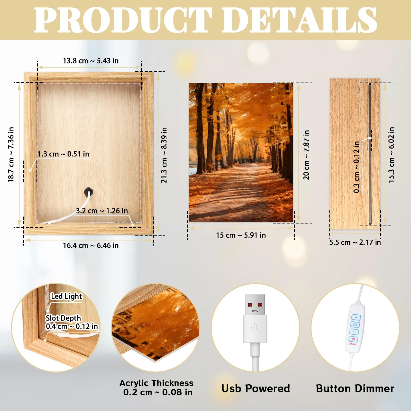 Light Up Painting, Sunset Forest Wall Art Picture Light Mystical Forest Light Up Art Frame, 10 Brightness USB Powered 3 Lighting Modes, Anxiety Relief Gift for Bedroom Home-Without Acrylic Panel