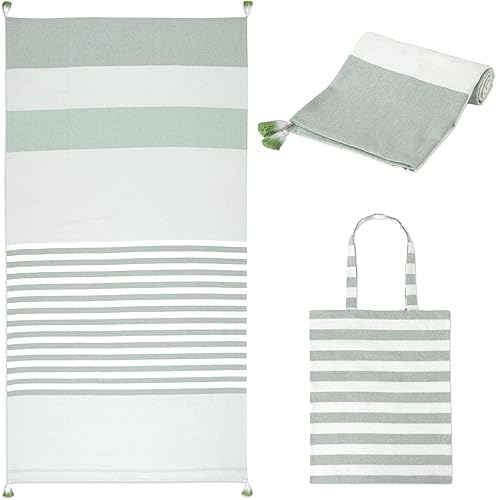 Folkulture Toalla de playa turca, toalla de playa turca, toallas de playa a rayas de 40 x 72 pulgadas de gran tamaño con bolsa de mano, toallas de