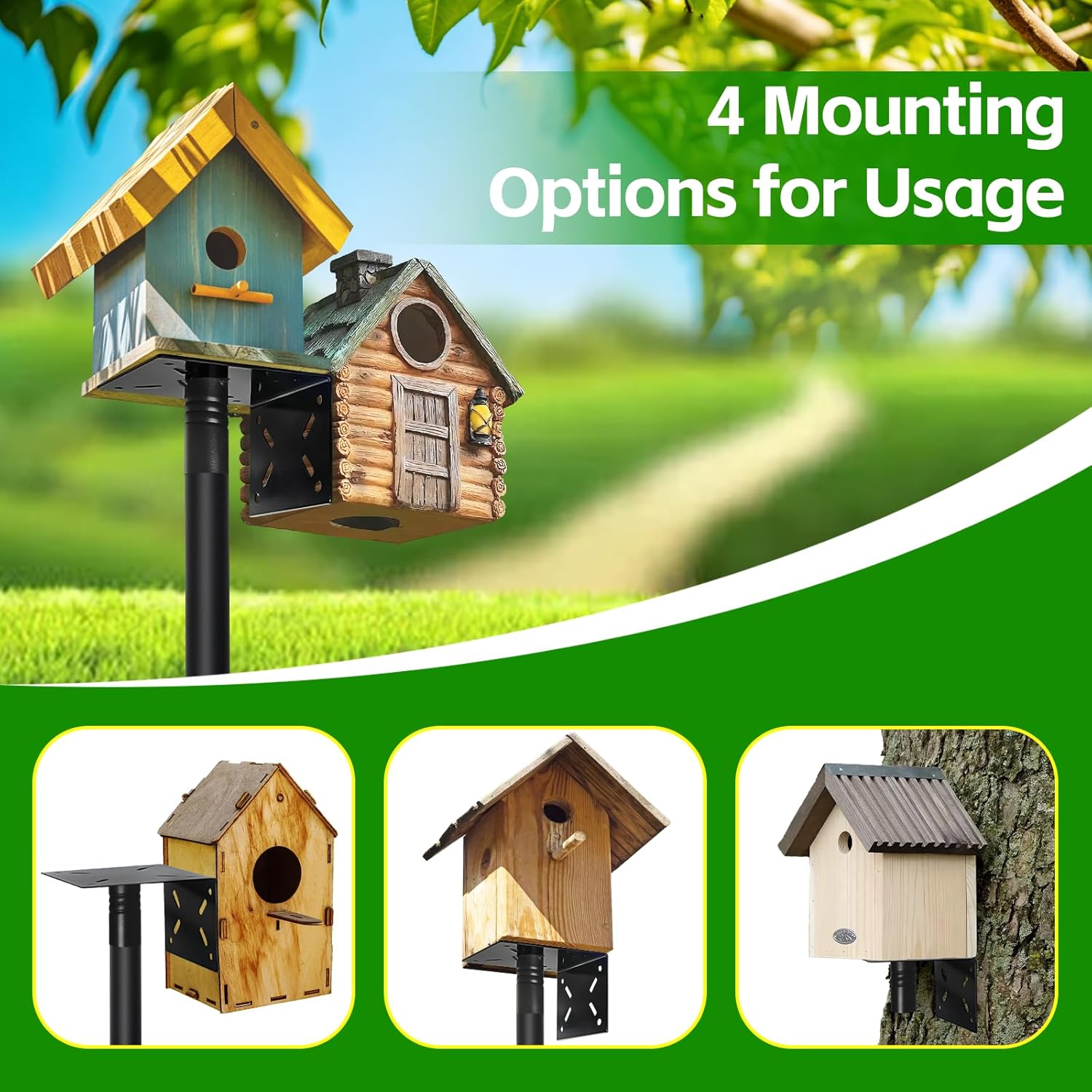 Bird Feeder Pole, 92 Inch Bird House Pole, Adjustable Bird Feeder Stand with 5-Pronged Base, Heavy Duty Metal Mounting Kit for WildBird Garden,Slip-Fit Connection, Black, Easy Setup, Without Feeder