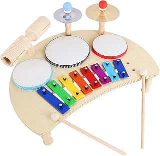 RANMING 8 Notes Wooden Xylophone, 9 in 1 Music Teaching Xylophone, Glockenspiel, Xylophones, Xilofono, White, Red, Yellow, Green, Blue