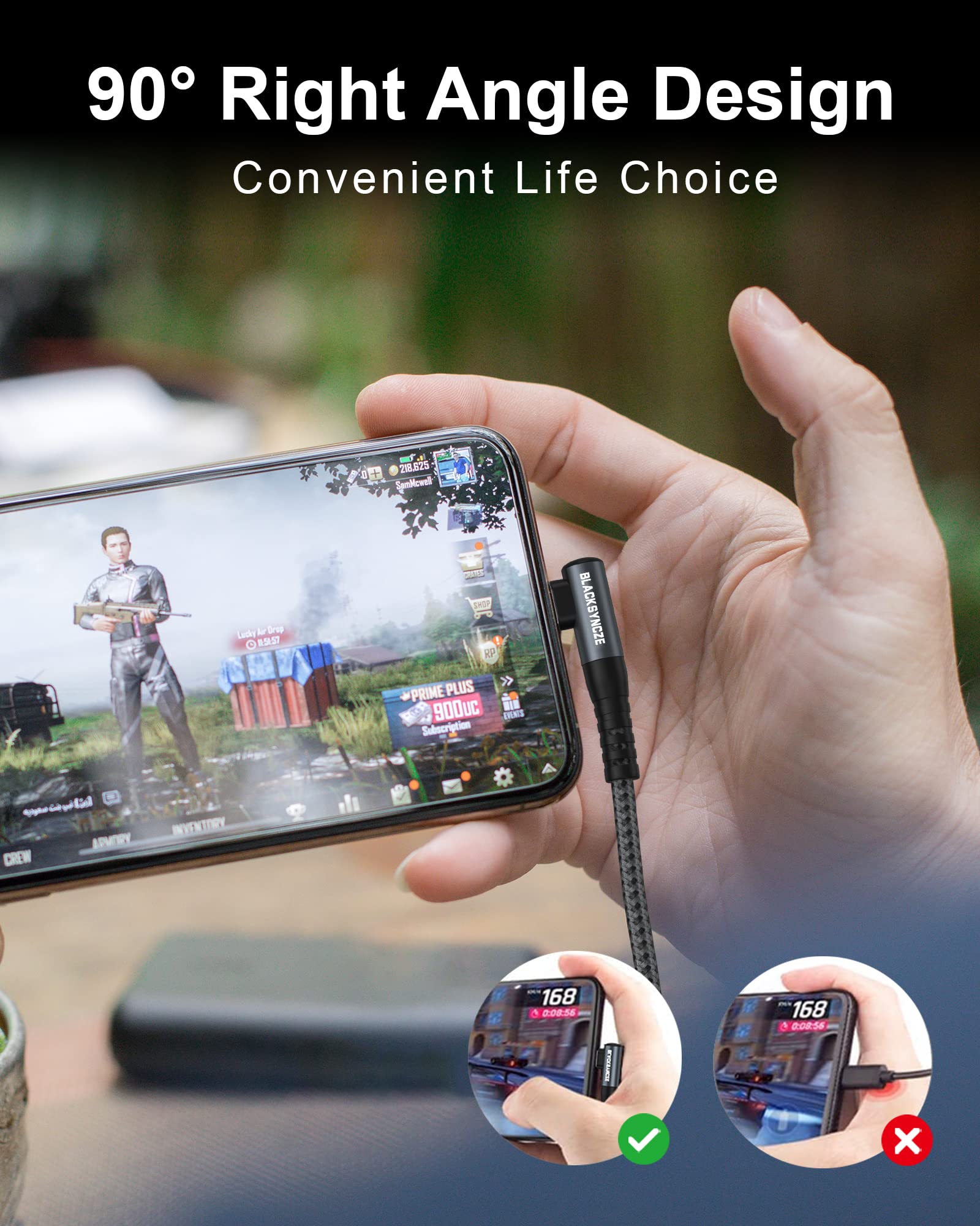 BLACKSYNCZE Cavo USB C [2Pezzi 2M] Cavo USB Type-C 90 Gradi Ricarica Rapida Cavo Tipo C Nylon Cavo Caricatore per Samsung Galaxy S22 S21 S20 S10 S9 S8 A71 A51 Note 20 10, Huawei P40 P30, MI 12 11