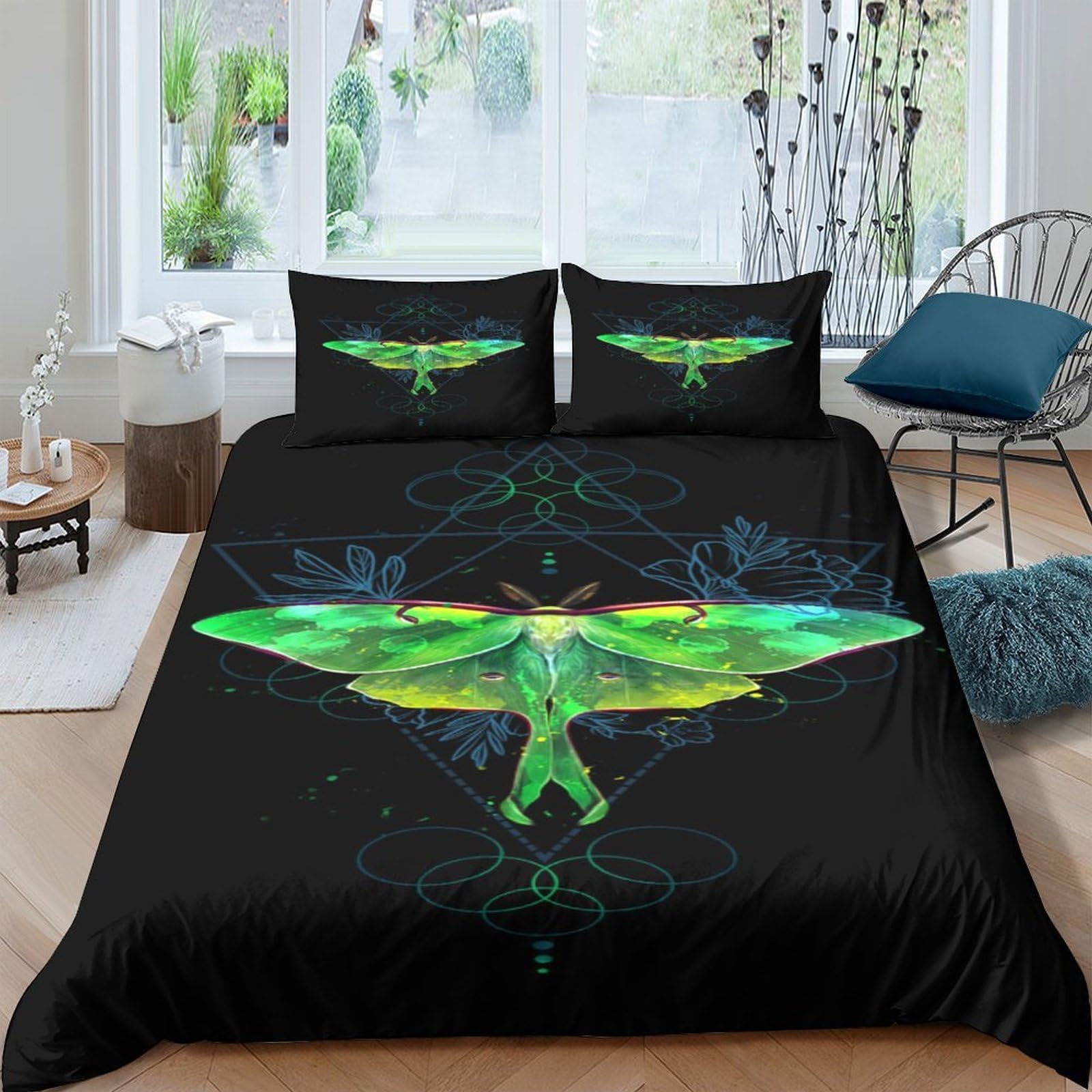 Ctjqhvkz Style-1 3D Printed Green Moth Fitted Sheet Microfiber Soft Breathable Abstract Butterfly Mattress Cover For Bedroom Decor Single（135X200cm）
