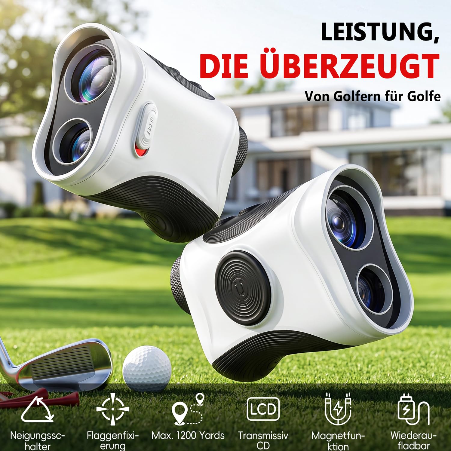 SKYBASIC Laser Golf Entfernungsmesser 1200 Yards, 7X Vergrößerung mit Slope, Flag-Lock, ±1m Genauigkeit, IP54 wasserdicht, magnetisch, USB-C aufladbar, inkl. Tasche, Für Golf & Jagd